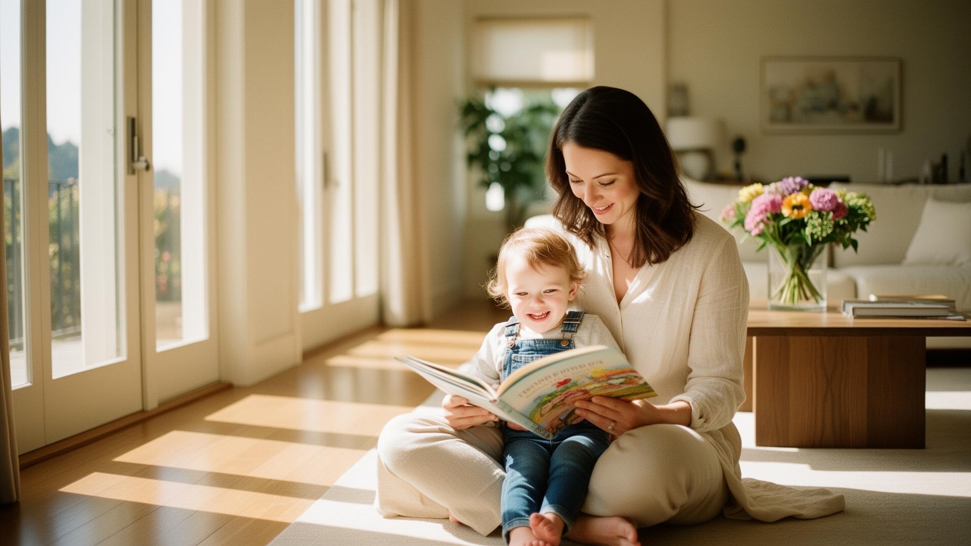 A nanny reading a book with two children